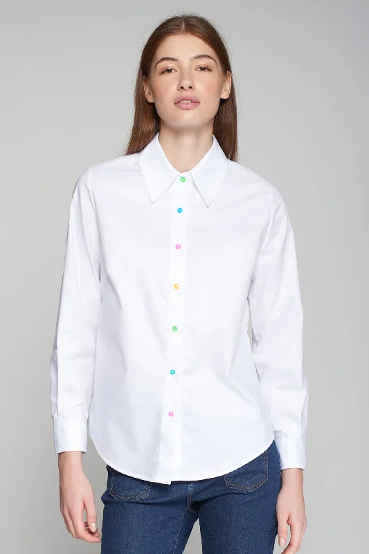 Vilagallo 31586 White Twill Cotton Shirt Elegant Off-Shoulder Short Shirt