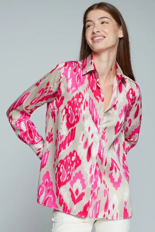 Vilagallo 31867 Pink Ikat Shirt Elegant Draped Short Shirt