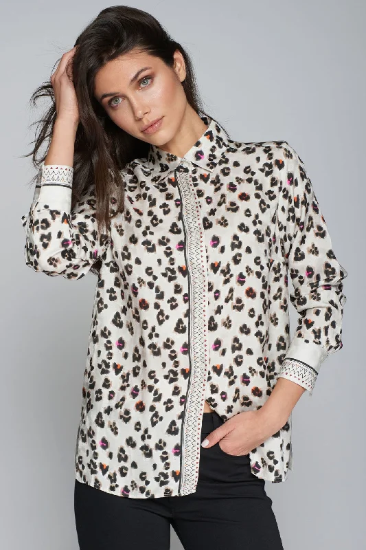 Vilagallo 31908 Animal Print Shirt Elegant Off-Shoulder Short Shirt