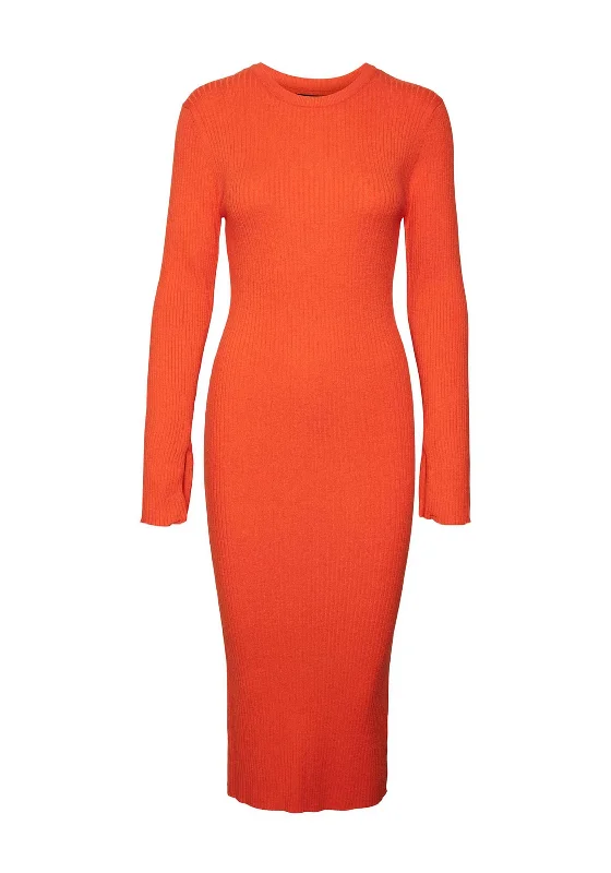Vero Moda Gold Ribbed Knit Midi Dress, Tangerine Tango Fashionable Off-Shoulder Dress Midi Vero Moda Gold Ribbed Knit Midi Dress, Tangerine Tango Fashionable Off-Shoulder Dress Midi