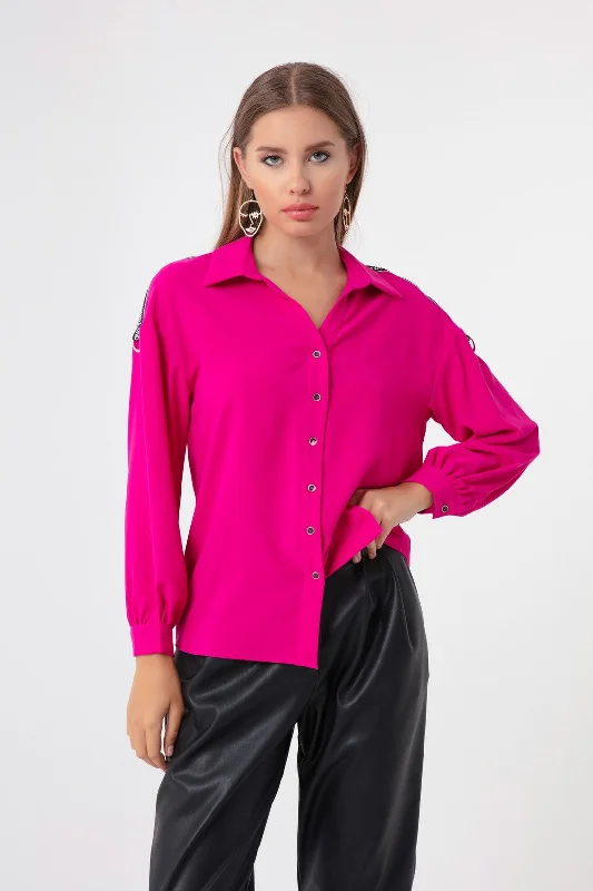 Woman Shirt Shirt With Lanes Chic V-Neck Short Blouse