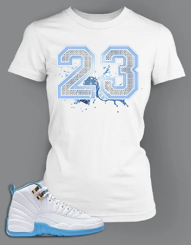 Womens Graphic T Shirt To Match Retro Air Jordan 12 Melo Shoe Elegant Silk Short Shirt