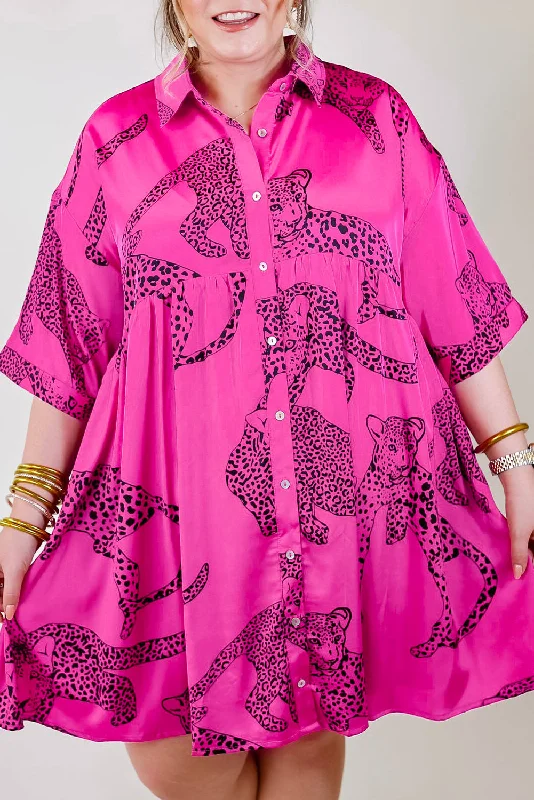 Rose Cheetah Print Half Sleeve Buttoned Plus Size Mini Dress Fashionable Lace-Trim Mini Dress Rose Cheetah Print Half Sleeve Buttoned Plus Size Mini Dress Fashionable Lace-Trim Mini Dress