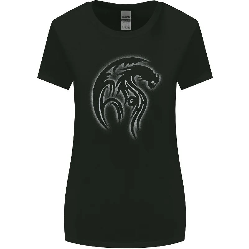 A Tribal Dragon Tattoo Style Womens Wider Cut T-Shirt Seamless Knitted Crochet