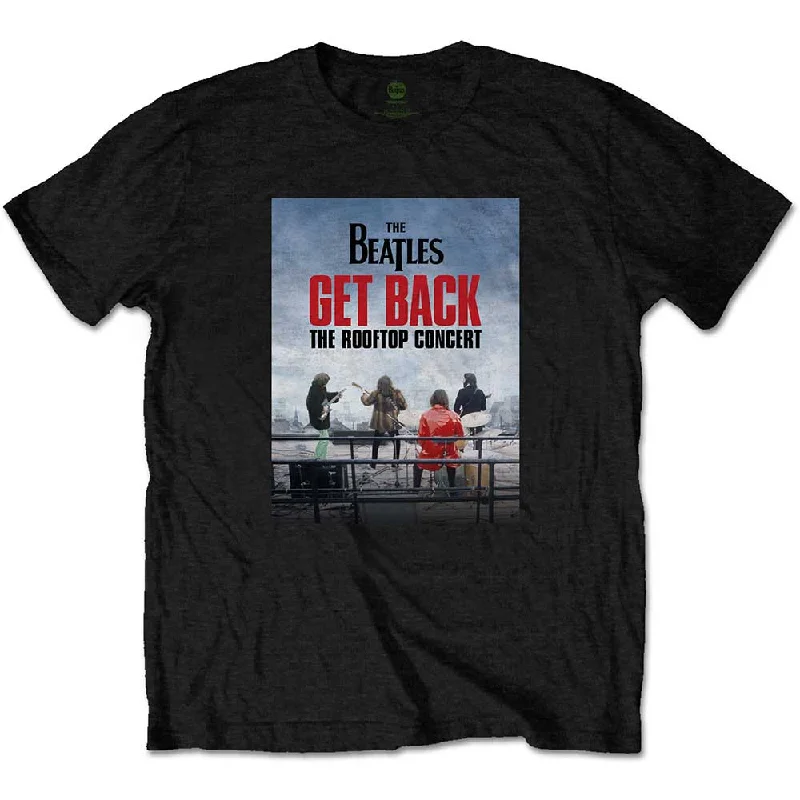 The Beatles | Official Band T-Shirt | Rooftop Concert Black Collared T-Shirt Boat Neck A-Line