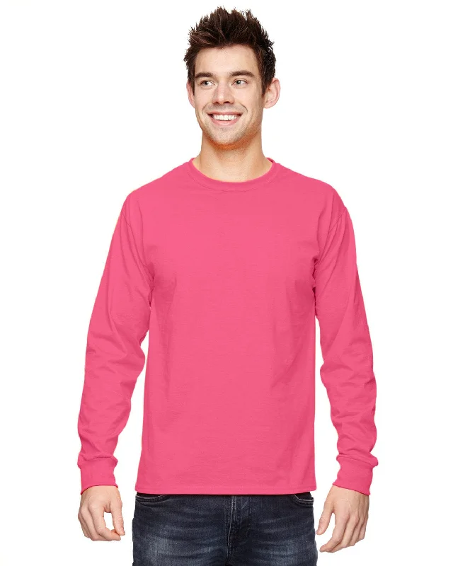 Fruit of the Loom Lightweight Long Sleeve T-Shirt | Neon Pink Print Jacquard Patchwork