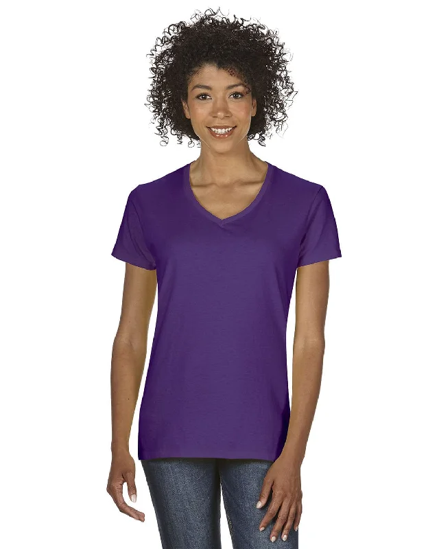 Gildan Ladies Heavy Cotton 5.3 oz. V-Neck T-Shirt | Purple Fleece Nylon Spandex