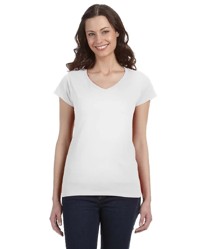 Gildan Ladies SoftStyle V-Neck T-Shirt | White Zippered Front Buttoned Front Snap Front