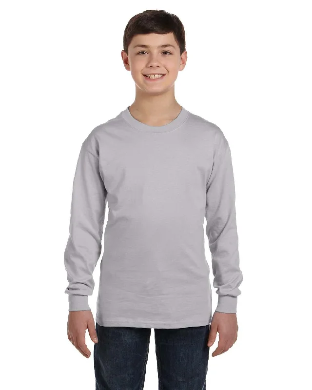 Gildan Youth Heavy Cotton Long Sleeve T-Shirt | Sport Grey Collared Crew Neck Turtle Neck