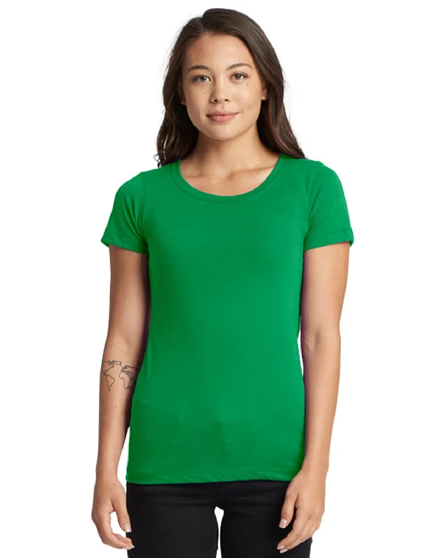 Next Level Ladies Ideal Short Sleeve Crew Tee | Kelly Green Thin T-Shirt Open Front Quick Dry