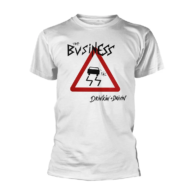 The Business Unisex T-shirt: Drinkin + Drivin (White) Fashionable Trendy Casual