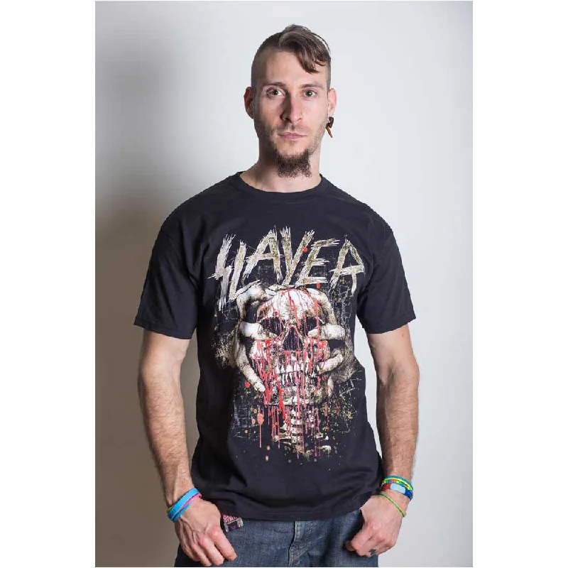 Slayer | Official Band T-Shirt | Skull Clench Boxy Fit Fitted Loose