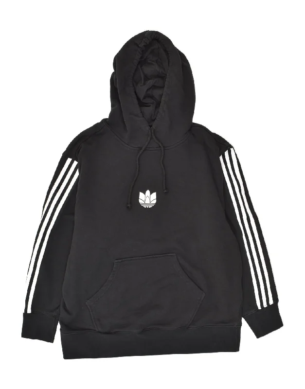 ADIDAS Womens Oversized Hoodie Jumper UK 12 Medium Black Cotton Hoodie with Cuffed Sleeves Snug Secure