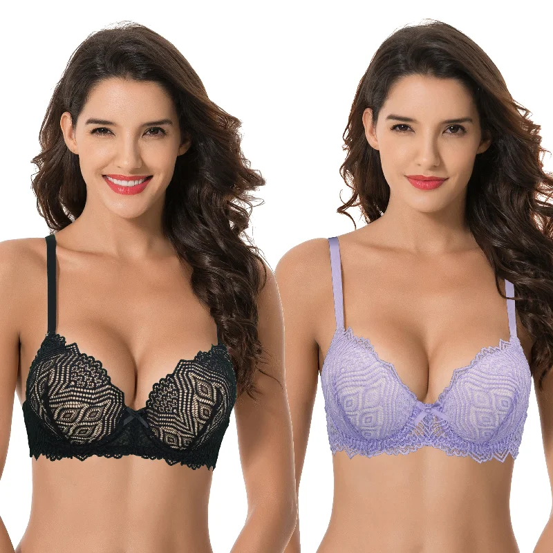 Women's Plus Size Push Up Add 1 Cup Underwire Perfect Shape Lace Bras Padded Push-Up Bra