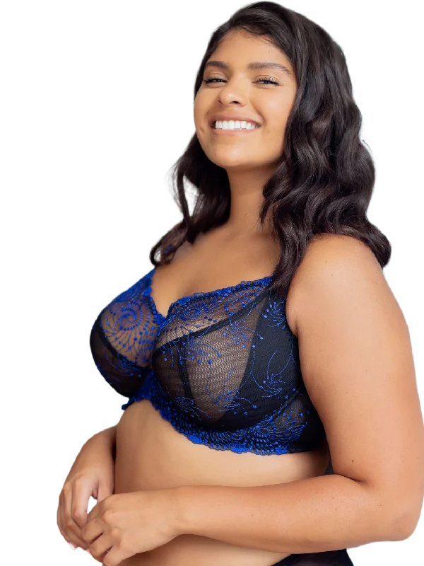 Black Cobalt Nicole See-Thru Lace Bra Lacy Underwire Bra