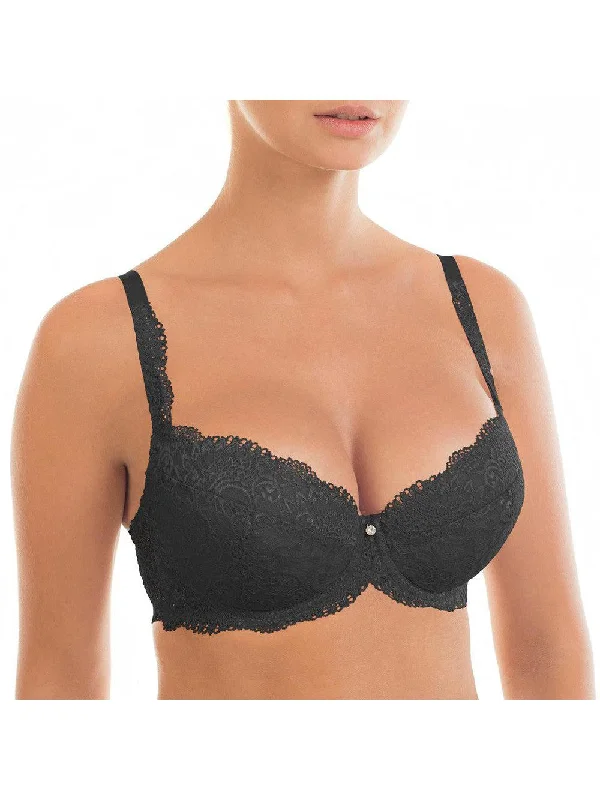 Black Victoria Lace Push Up Bra Chic Satin Bra