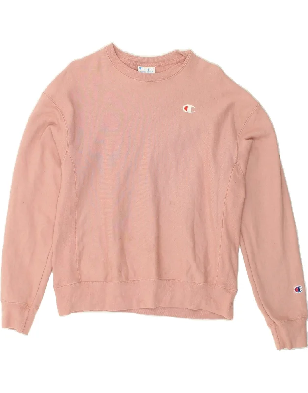 CHAMPION Womens Sweatshirt Jumper UK 14 Medium Pink Cotton Hoodie with Double Zipper Versatile Adjustable
