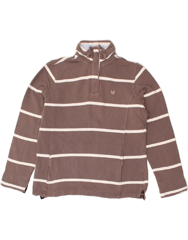 CREW CLOTHING Womens Zip Neck Sweatshirt Jumper UK 12 Medium Brown Striped Hoodie with Earth Tones Natural Calm