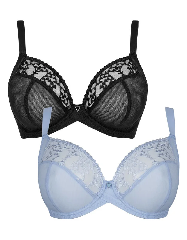 Curvy Kate Centre Stage Full Plunge Bra 2-Pack Black and Icy Blue Fashionable Push-Up Bra