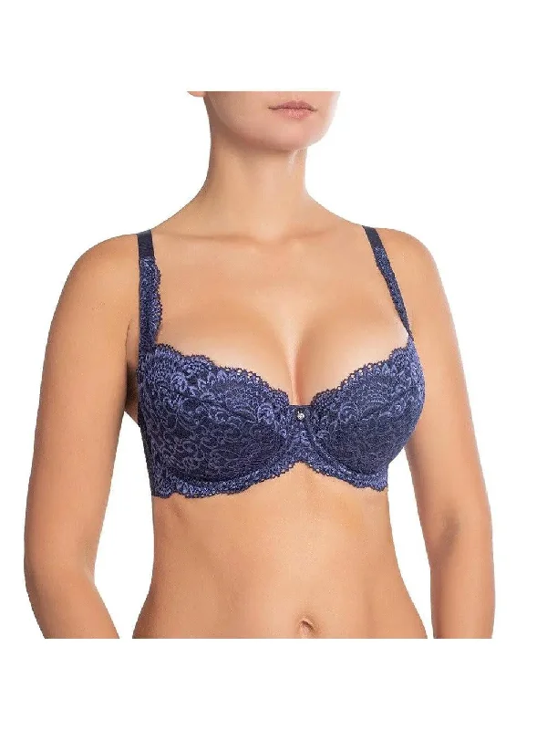 Dark Blue Victoria Lace Push Up Bra Wireless Lace Bra