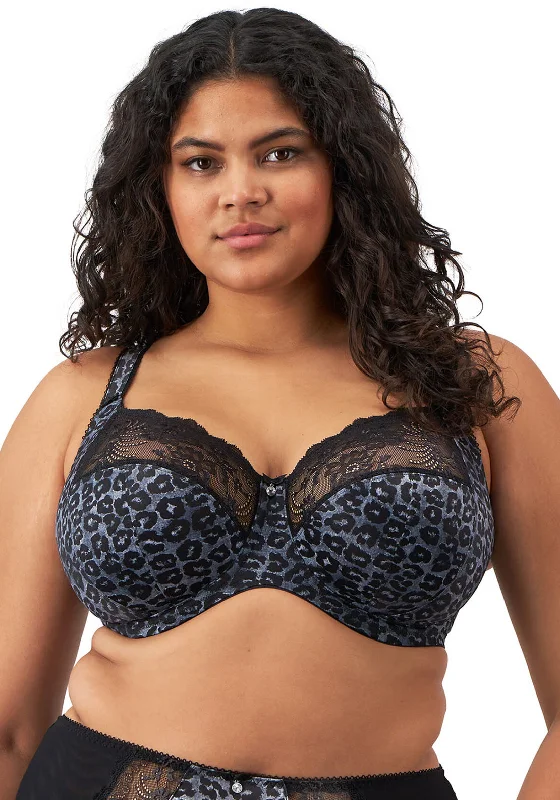 Elomi Morgan Leopard Stretch Banded Bra, Grey Lace Back Bra