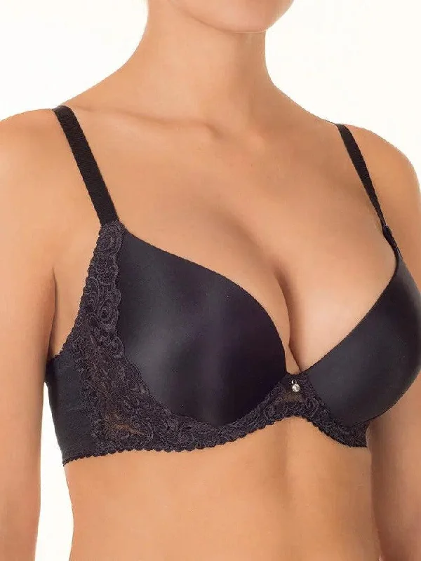 Black Evelen Push Up Bra Lace-Trimmed Bra