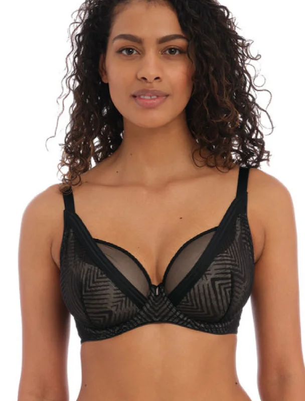 Freya Tailored Bra Underwire High Apex Plunge Bra, Black Elegant Lace Lingerie