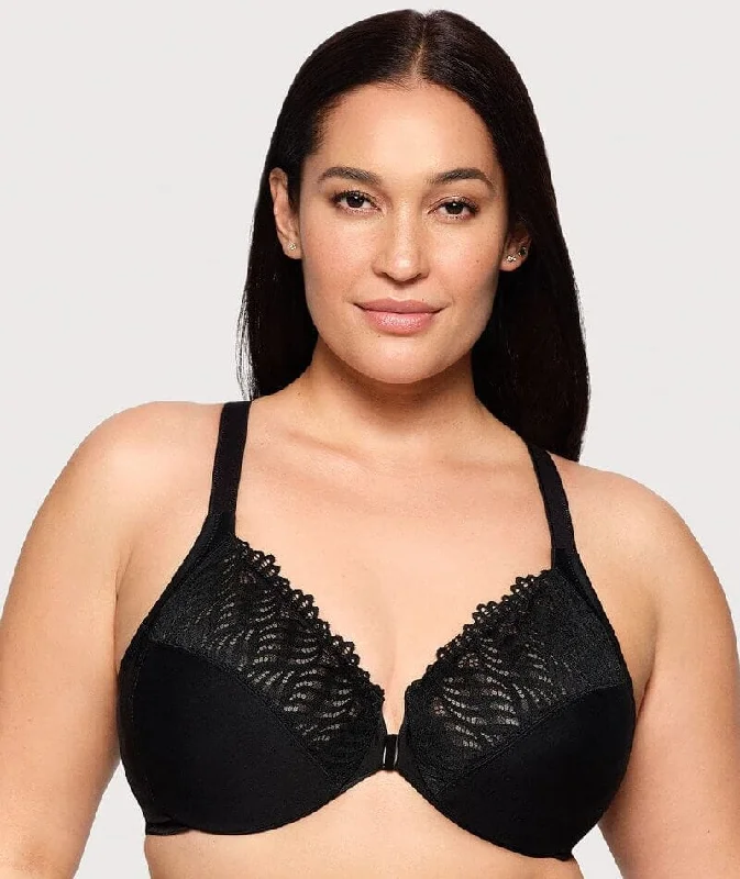 Glamorise Front-Closure T-Back WonderWire Bra - Black Push-Up Wireless Bra