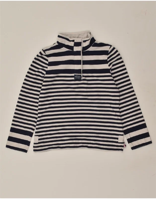 JOULES Womens Button Neck Sweatshirt Jumper UK 12 Medium Navy Blue Striped Hoodie with Full-Zip Functional Layering