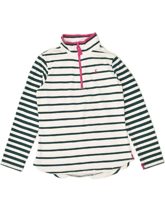 JOULES Womens Zip Neck Sweatshirt Jumper UK 10 Small  Green Striped Cotton Hoodie with Contrast Stitching Detailed Premium