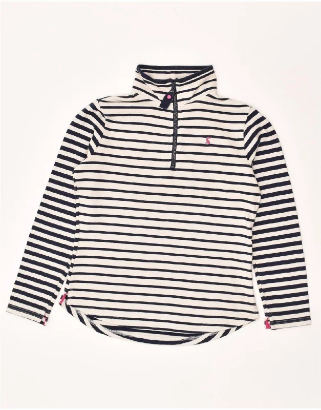JOULES Womens Zip Neck Sweatshirt Jumper UK 8 Small White Striped Nautical Hoodie with Frayed Bohemian Relaxed