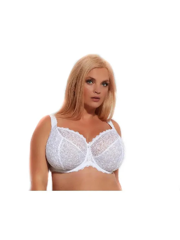 Kris Line White Betty Soft Cup Bra in Bands 30 through 40 Wireless Lace Bra