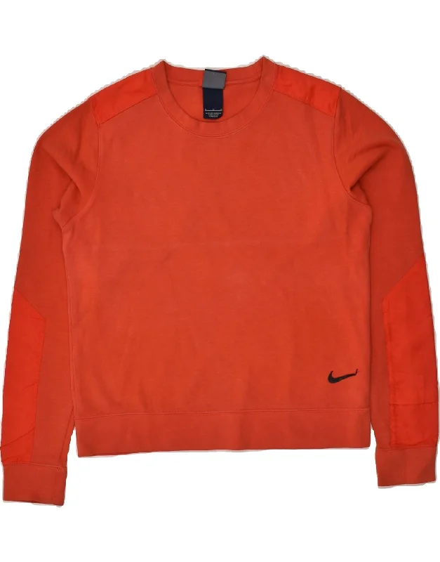 NIKE Womens Sweatshirt Jumper UK 14 Medium Red Cotton Hoodie with Drawcord Adjustable Secure