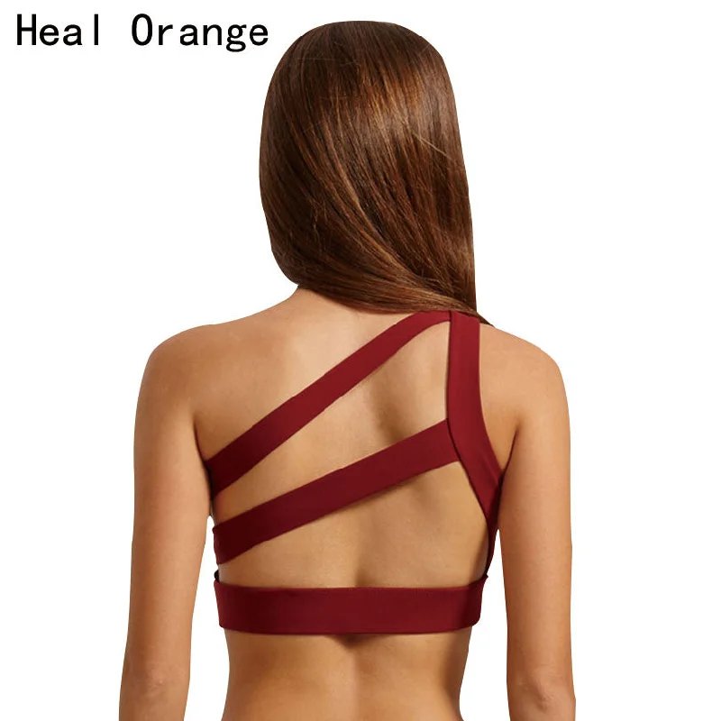 One Shoulder Strap Women's Sports Bra Hollow out Back Lines Full Support Bra