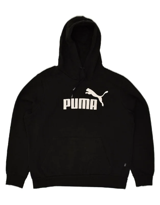 PUMA Womens Graphic Hoodie Jumper UK 16 Large Black Cotton Hoodie with Half-Zip Sporty Casual
