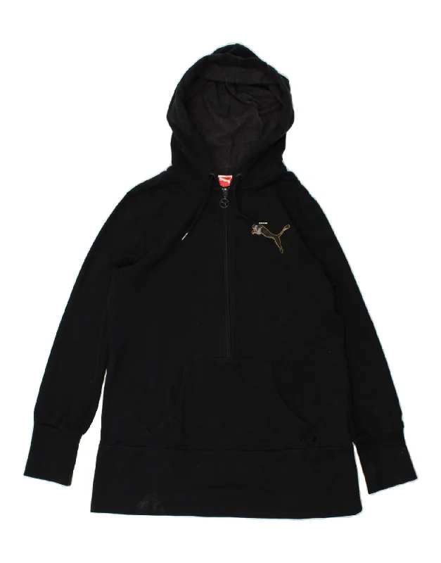 PUMA Womens Hoodie Jumper UK 14 Medium  Black Hoodie with Color Block Contrast Stylish