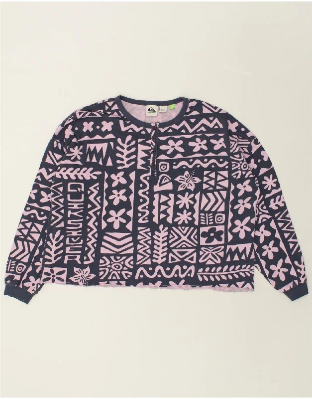 QUIKSILVER Womens Sweatshirt Jumper UK 10 Small Pink Floral Cotton Hoodie with Double Zipper Versatile Adjustable