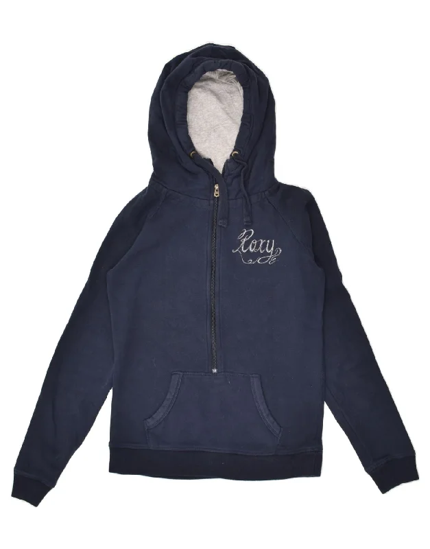 ROXY Womens Graphic Hoodie Jumper UK 12 Medium Navy Blue Hoodie with Strings Custom Fit Adjustable