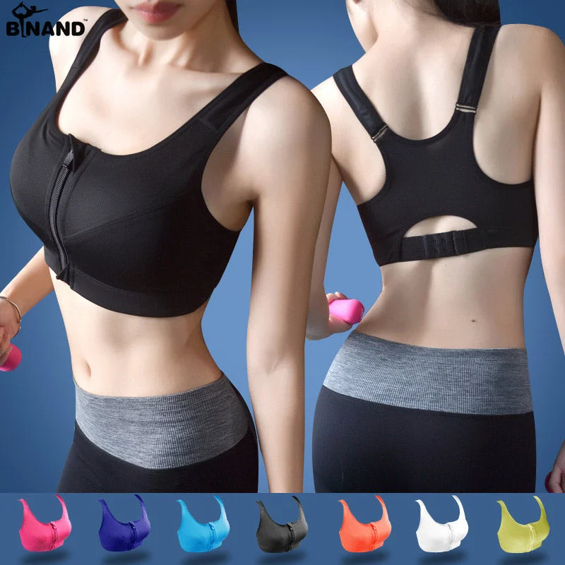 Sports Bra Padded Wirefree With Front Zipper Closure High-Cut Bra Design