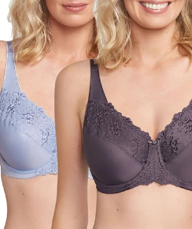 Triumph Embroidered Minimiser Bra 2 Pack - Ink Grey/Silver Shadow Soft Cup Bra