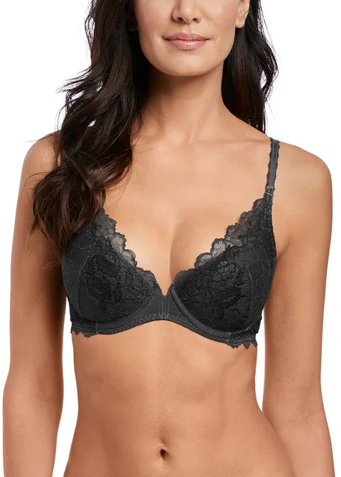 Wacoal Lace Perfection Plunge Push Up Bra, Charcoal Comfortable Lounge Bra