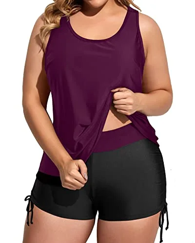 Sporty Plus Size Tankini Swimsuits With Great Tummy Control-Maroon Leaf Fun Pattern Swimsuit Sporty Plus Size Tankini Swimsuits With Great Tummy Control-Maroon Leaf Fun Pattern Swimsuit
