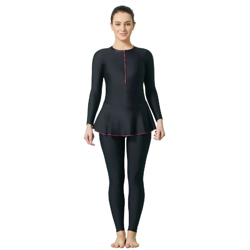 All Day Women's PADDED SWIM DRESS (Full) (Sun Protected and Chlorine Tested) FULL BLACK Quick-Dry Tankini All Day Women's PADDED SWIM DRESS (Full) (Sun Protected and Chlorine Tested) FULL BLACK Quick-Dry Tankini