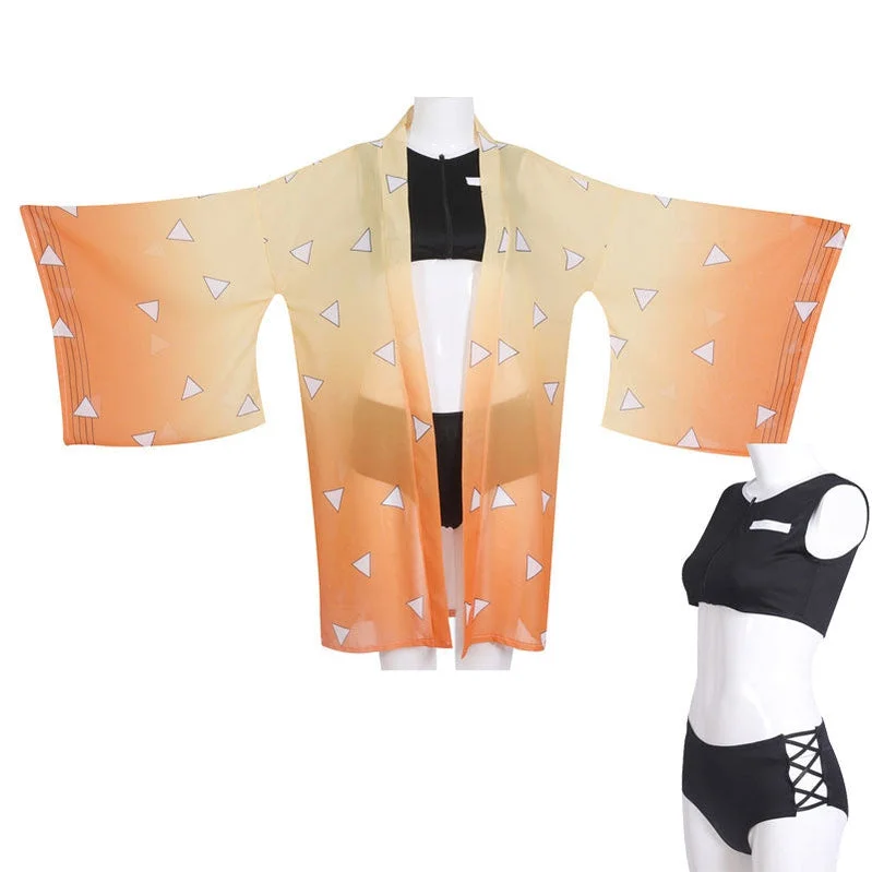 Anime Demon Slayer Kimetsu no Yaiba Zenitsu Agatsuma Swimsuit Cosplay Costumes Lace Back Bikini Anime Demon Slayer Kimetsu no Yaiba Zenitsu Agatsuma Swimsuit Cosplay Costumes Lace Back Bikini