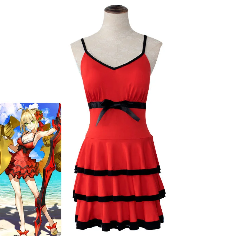 Anime FGO Fate Grand Order Nero Red Swimming Dress Cosplay Costumes Strappy Back Bikini Anime FGO Fate Grand Order Nero Red Swimming Dress Cosplay Costumes Strappy Back Bikini