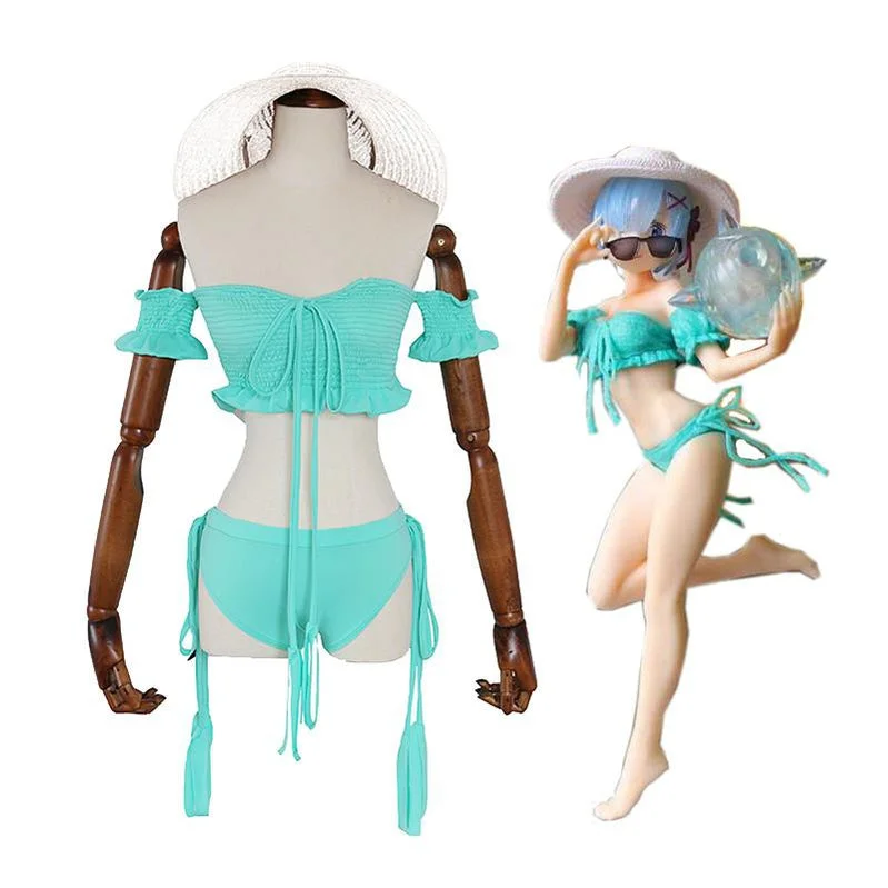 Anime Re:Zero Starting Life in Another World Rem Beach Swimsuit Cosplay Costume Beach Ready Swimsuit Anime Re:Zero Starting Life in Another World Rem Beach Swimsuit Cosplay Costume Beach Ready Swimsuit
