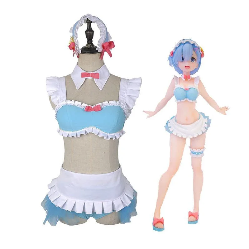 Anime Re:Zero Starting Life in Another World Rem Swimsuit Cosplay Costume Retro Swimwear Style Anime Re:Zero Starting Life in Another World Rem Swimsuit Cosplay Costume Retro Swimwear Style