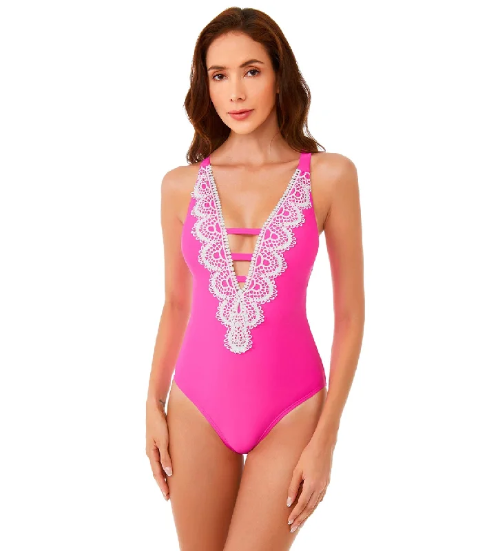 BCA by Rebecca Virtue Destination Crochet Plunge Neck One Piece Swimsuit Magenta Rose Summer Ready Swimsuit BCA by Rebecca Virtue Destination Crochet Plunge Neck One Piece Swimsuit Magenta Rose Summer Ready Swimsuit