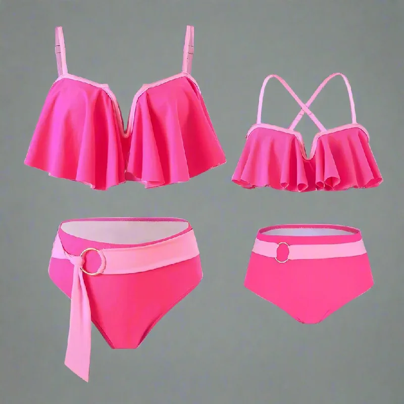 Chic Two-Piece Swimsuit Set Ruffle Detail Top and High-Waisted Bottoms in Four Vibrant Colors Sleek Full Coverage Chic Two-Piece Swimsuit Set Ruffle Detail Top and High-Waisted Bottoms in Four Vibrant Colors Sleek Full Coverage
