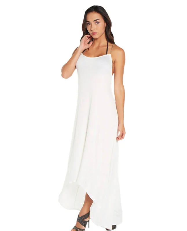 Elif Corbel Ivory Cross Back Maxi Dress Stylish Pleated A-Line Maxi Dress